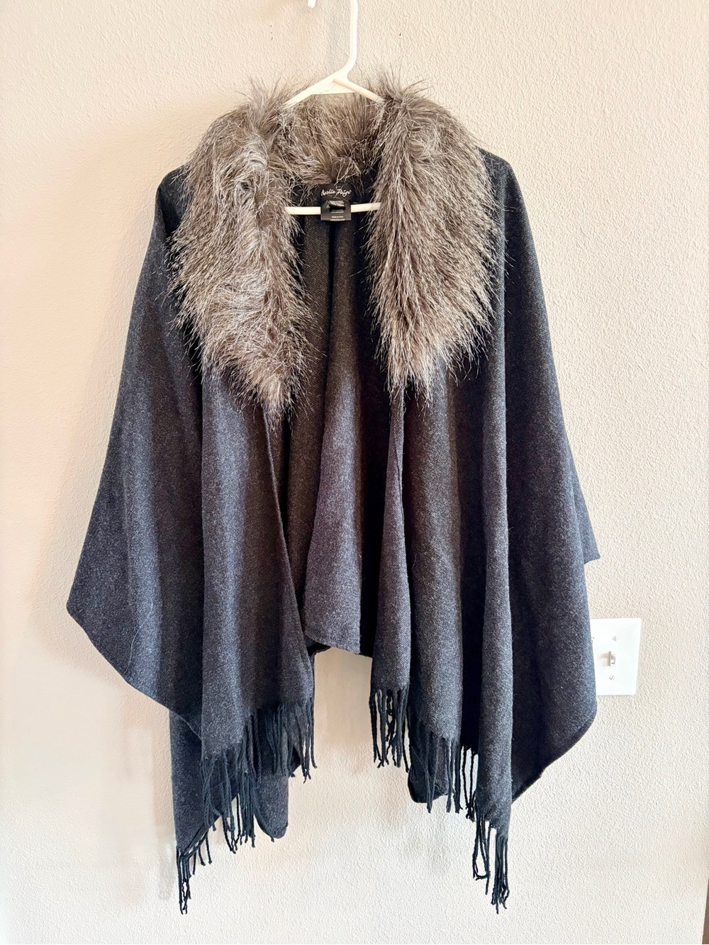 Charlie Paige Dark Gray Faux Fur Trim Cape